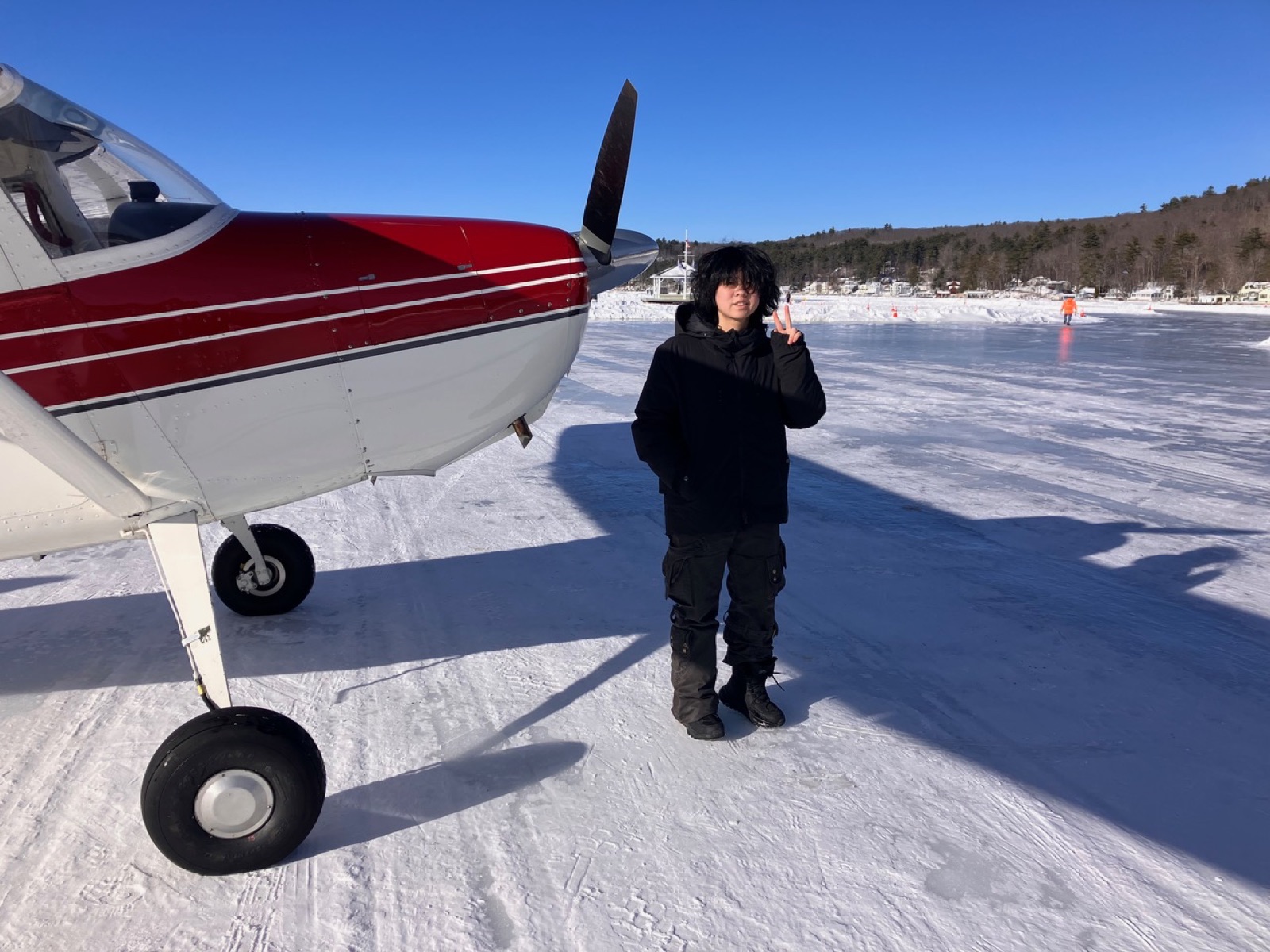 Zoey with N3472C on the Alton Bay ice runway