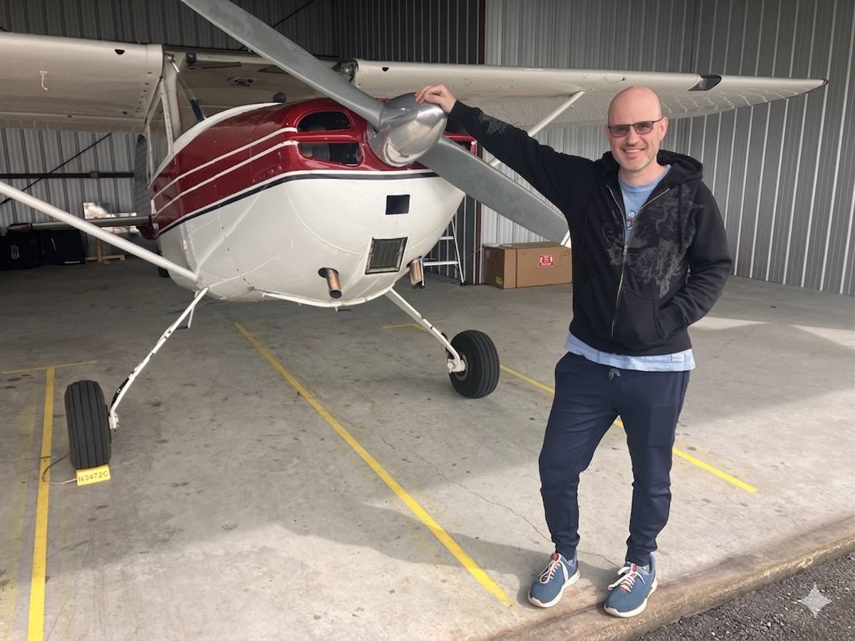 Pilot Steve N with N3472C after earning tailwheel endorsement on April 30, 2026